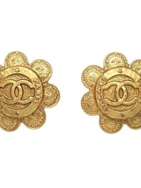 Chanel Flower Clip-On Earrings Gold 2872/28 156302
